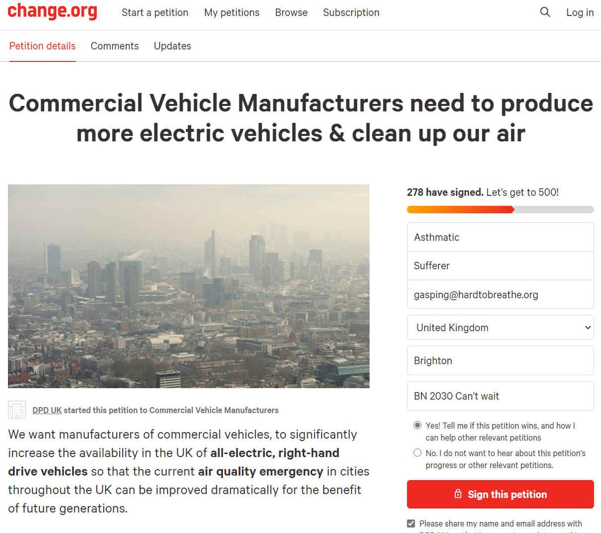 Change.Org DPD petition for right hand drive vans in the UK